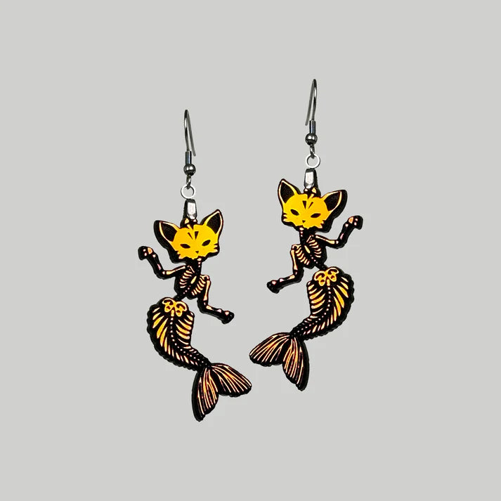 Skeleton Cat Mermaids Earrings